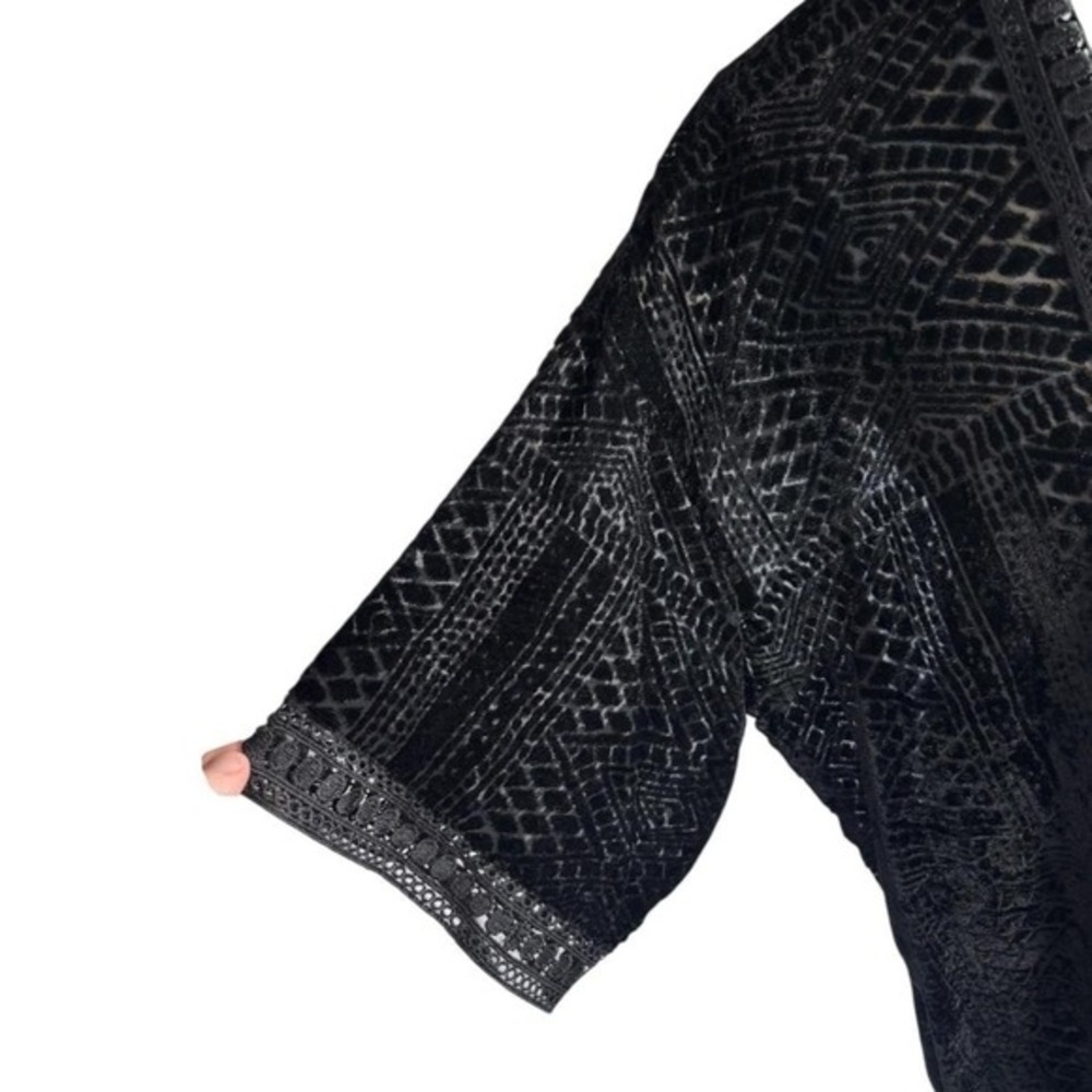Nostalgia Black Velvet Burnout Lace Trim Kimono Cardigan Duster sz‎ M Whimsigoth - Picture 4 of 8
